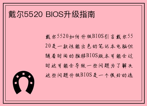戴尔5520 BIOS升级指南