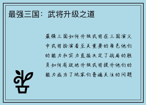 最强三国：武将升级之道