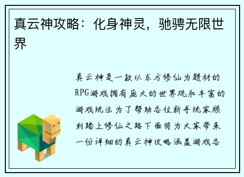 真云神攻略：化身神灵，驰骋无限世界