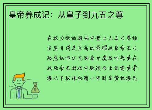 皇帝养成记：从皇子到九五之尊